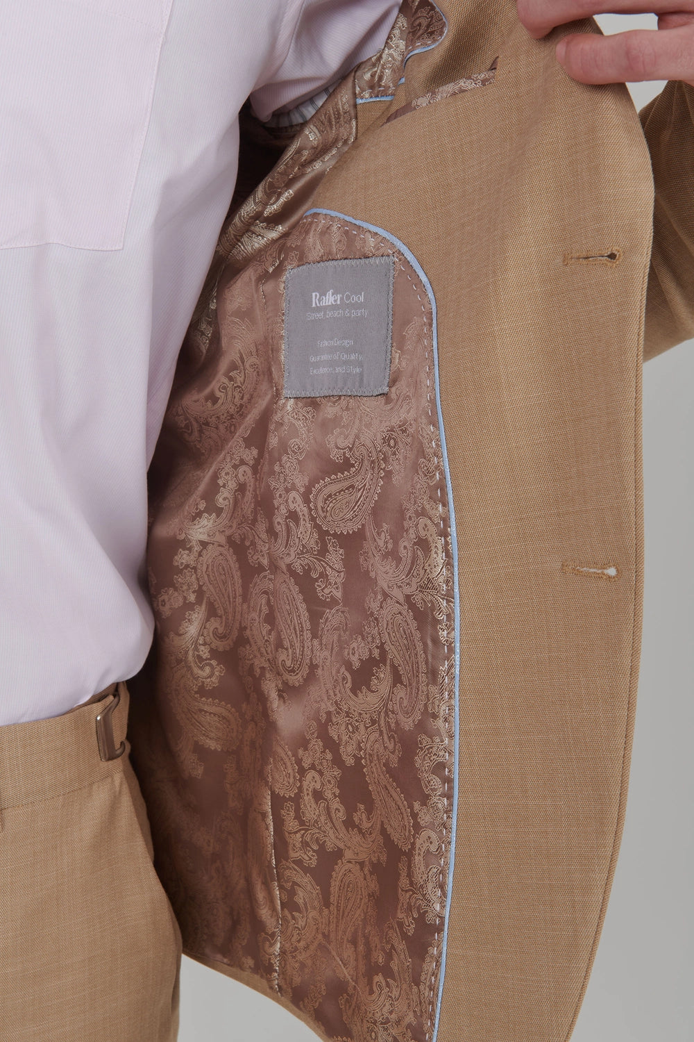 Men’s Super Slim Fit Cognac Suit with Pocket Square and Adjustable Trousers