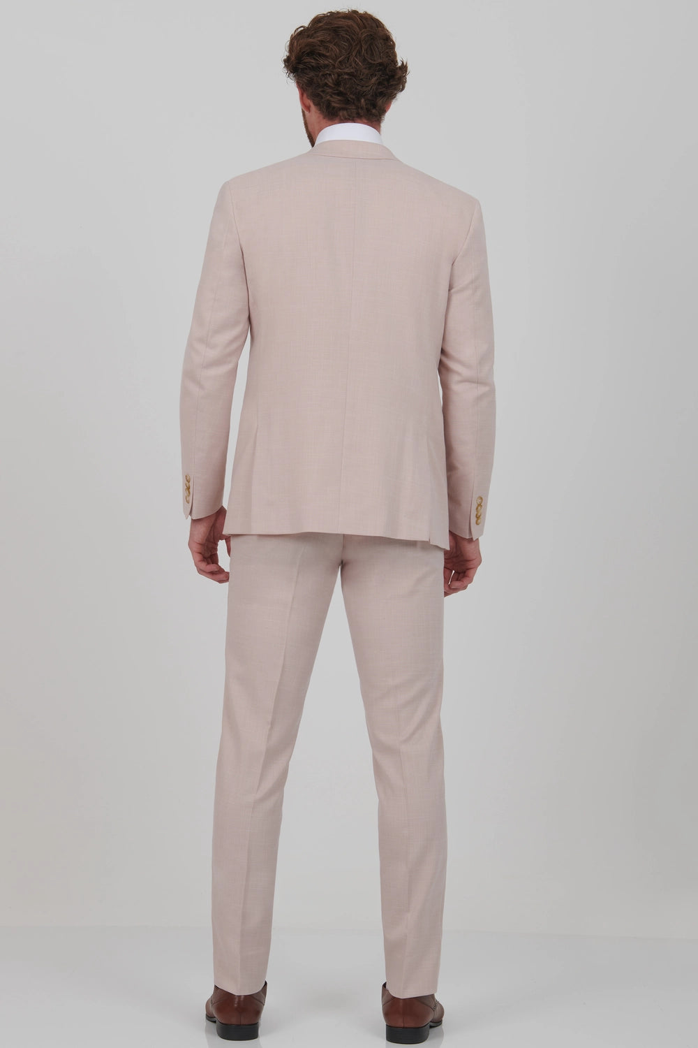 Men’s Slim Fit Pink Three-Piece Suit with Adjustable Trousers